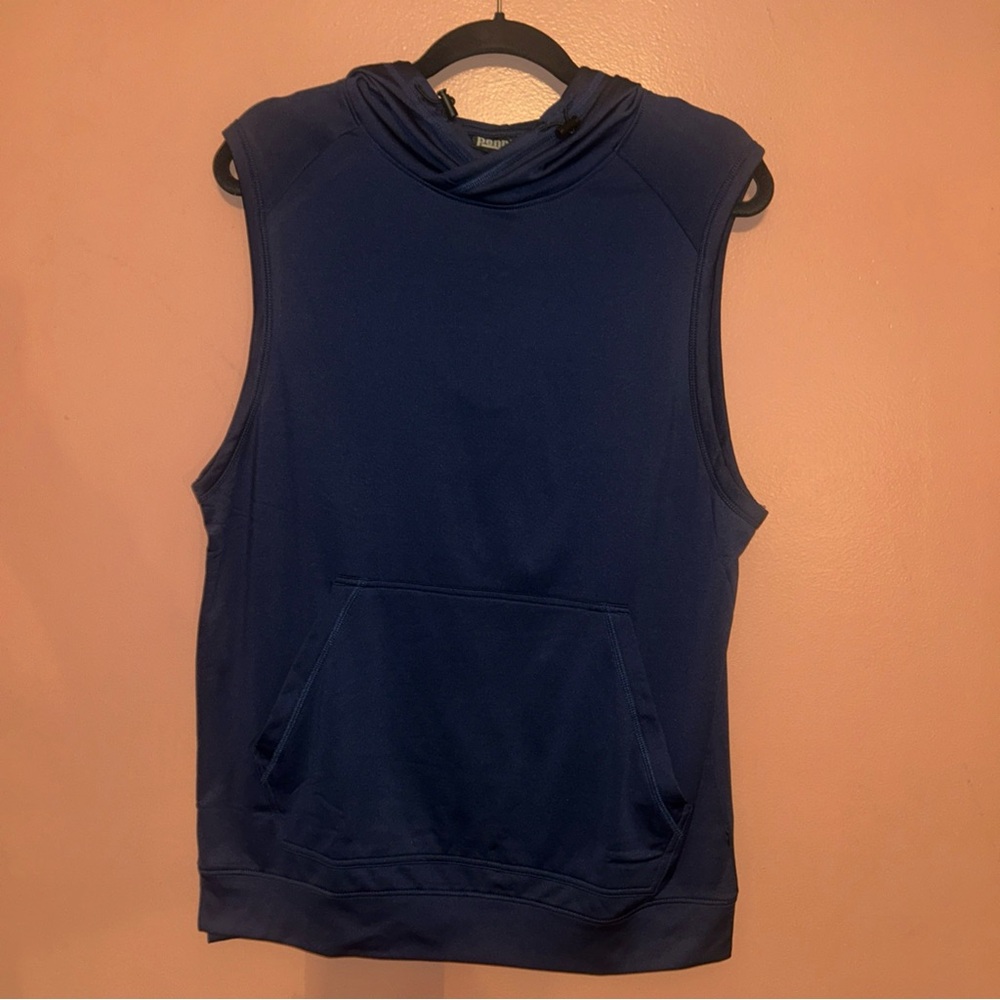 Mens Large Blue Polyester Pullover Sweatshirt Sleeveless Pennant